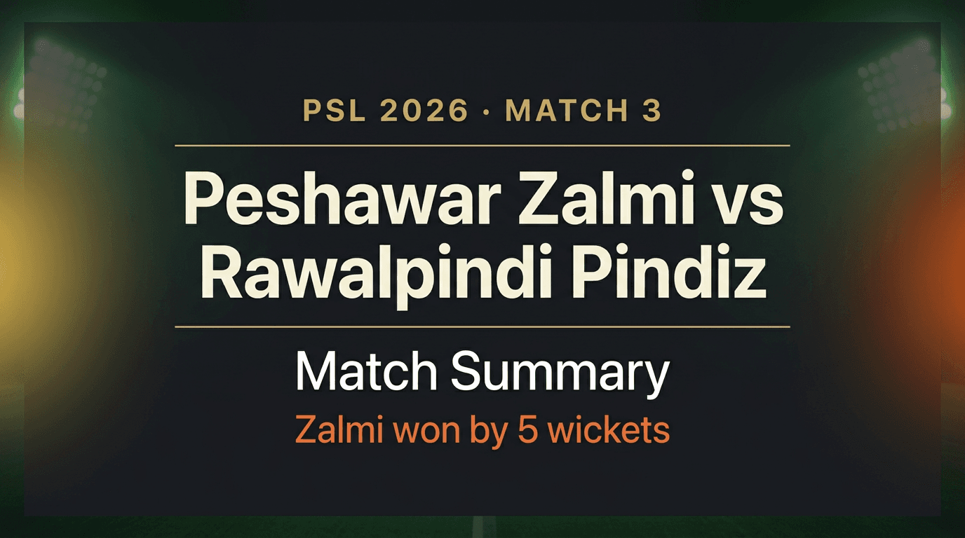 Peshawar Zalmi vs Rawalpindi Pindiz — PSL 2026 Match 3 Match Summary